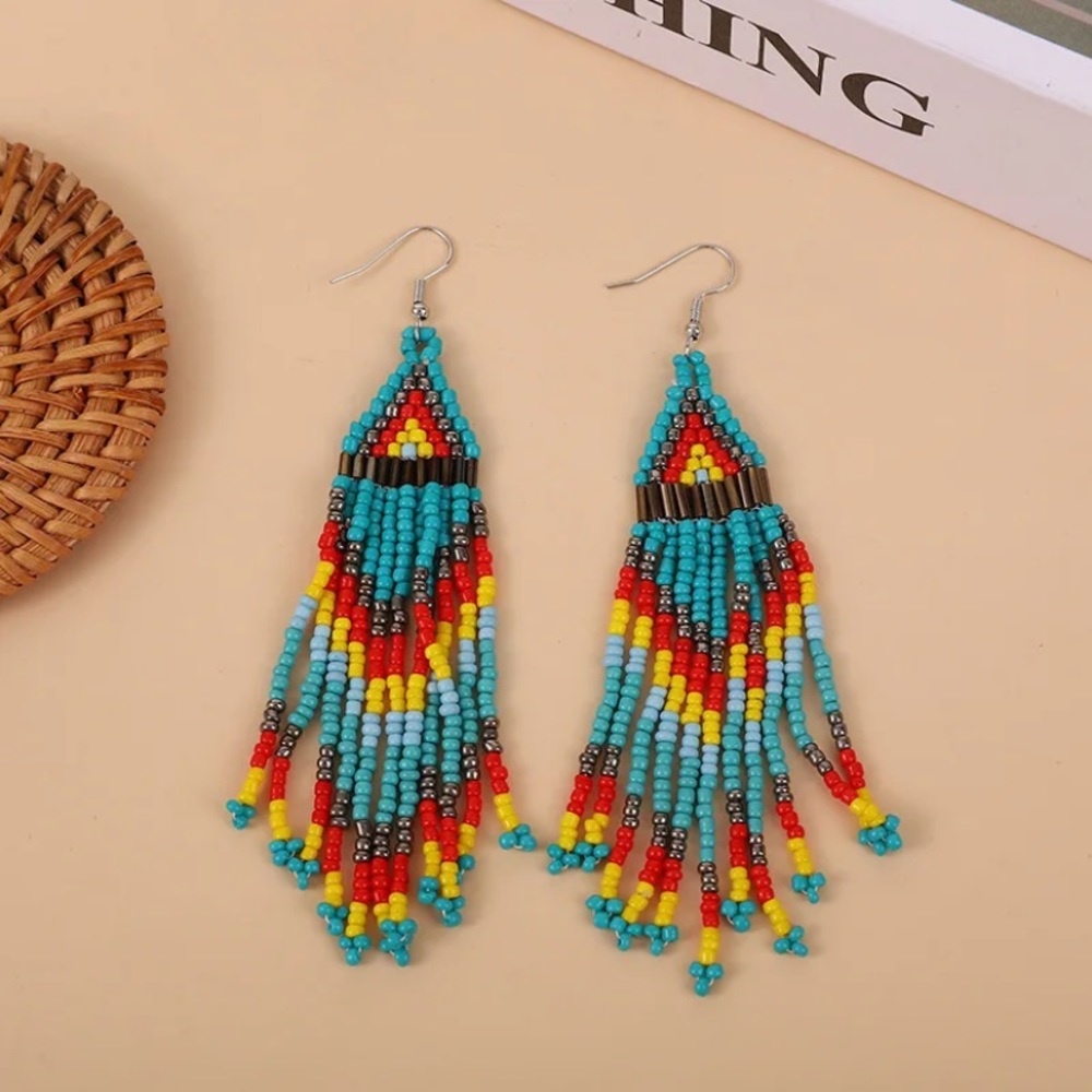 NEW Boho Beaded Fringe Earrings Festival Dangle Statement Jewelry - Picture 4 of 6